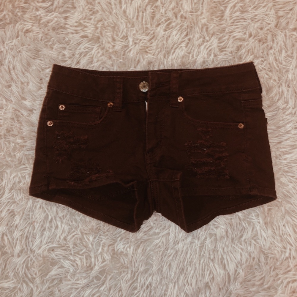 American Eagle Maroon Ripped Shorts